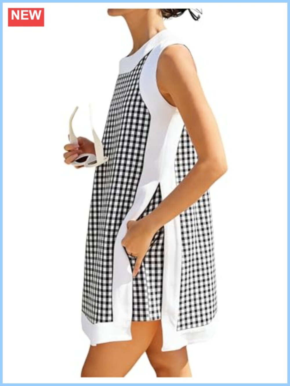 Gingham 2 Piece Set Sleeveless Top and Shorts with Pockets Cotton Lounge Set